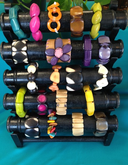 Bracelets from sculpted sustainable material-- tagua nuts (Ecuador)